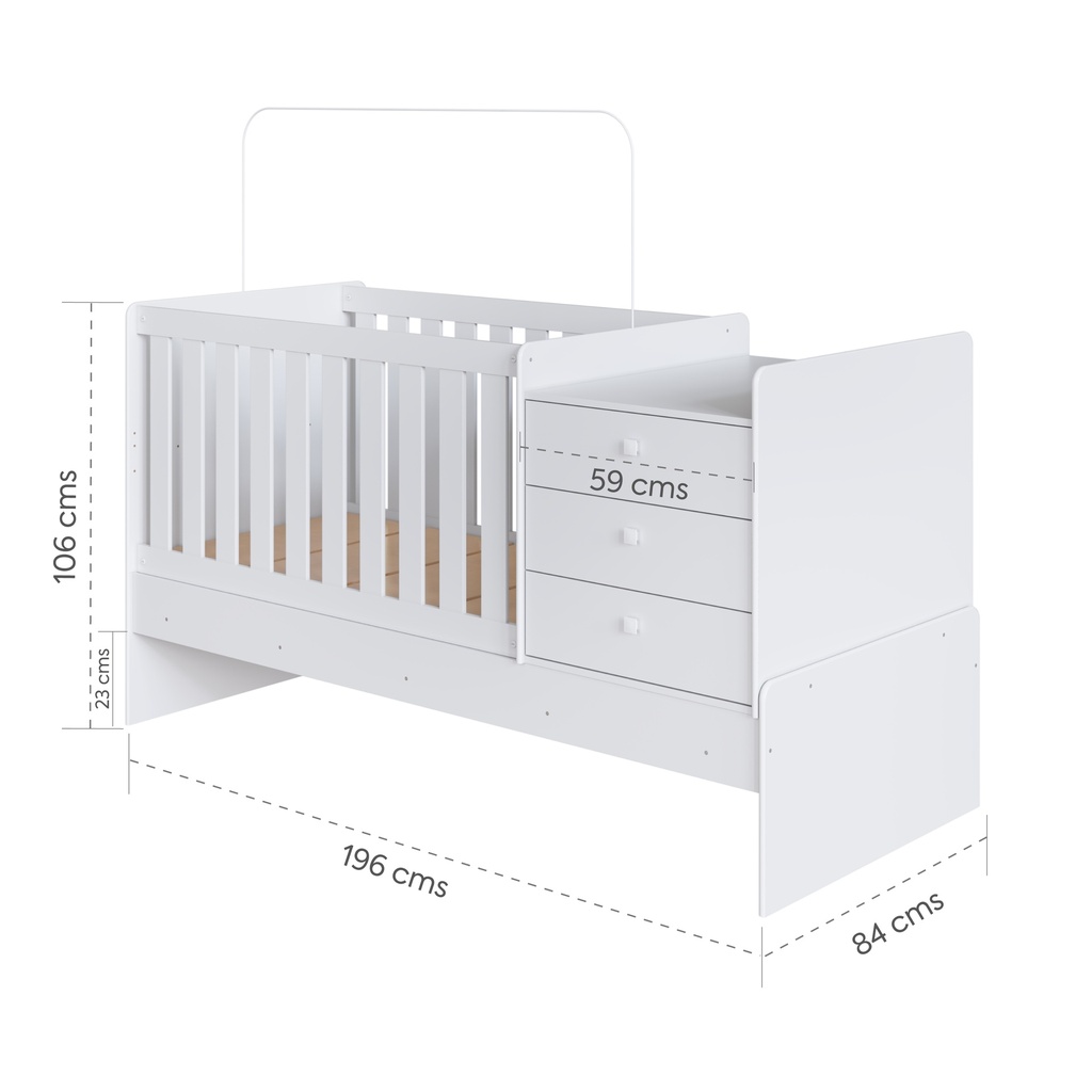 Cama Cuna Multifuncional sin auxiliar blanco