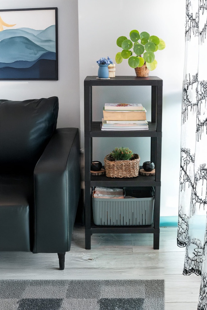 Estante plástico negro 4 niveles 39x23x92,3cm