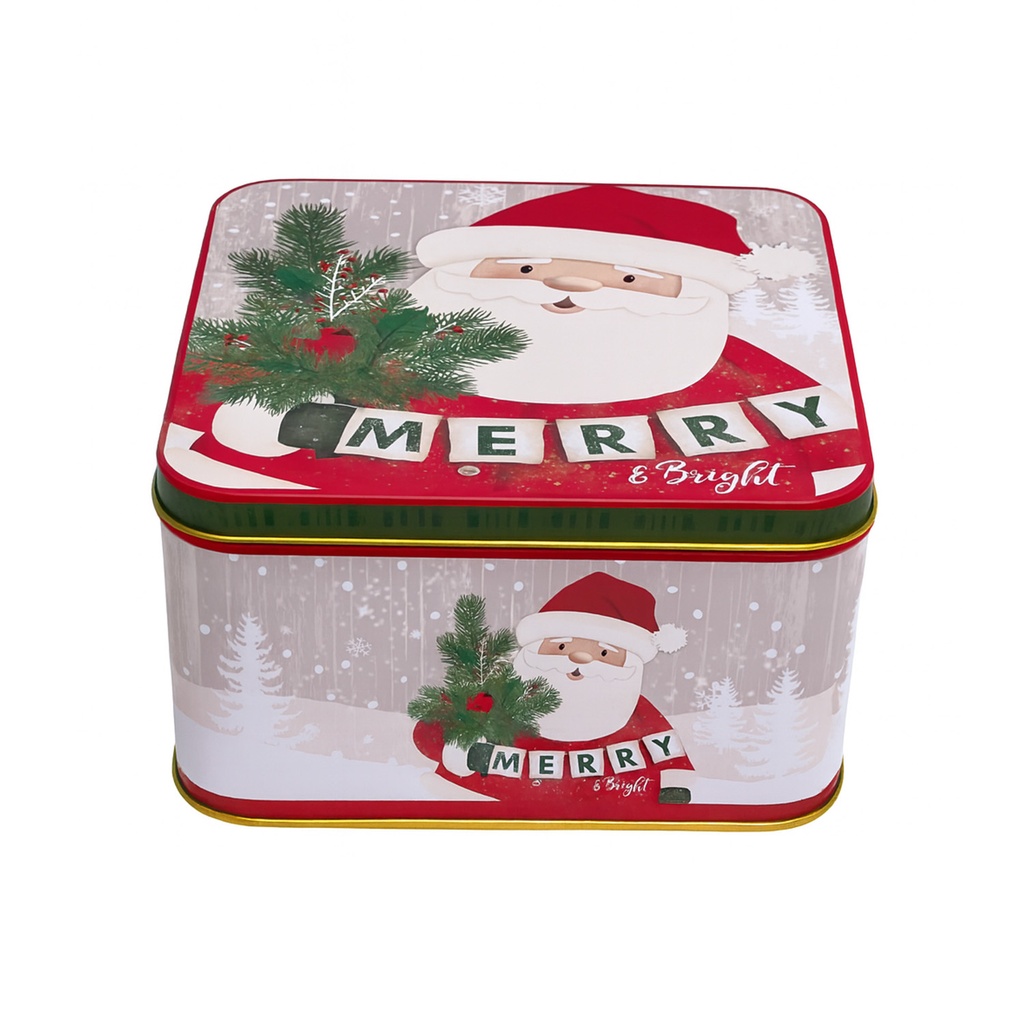Caja lata navidad cuadrada pascuero 20cm