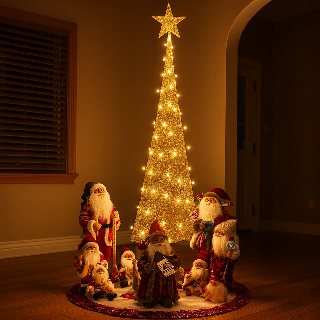 Figura navideña 180cm 100 luces LED árbol triangular dorado