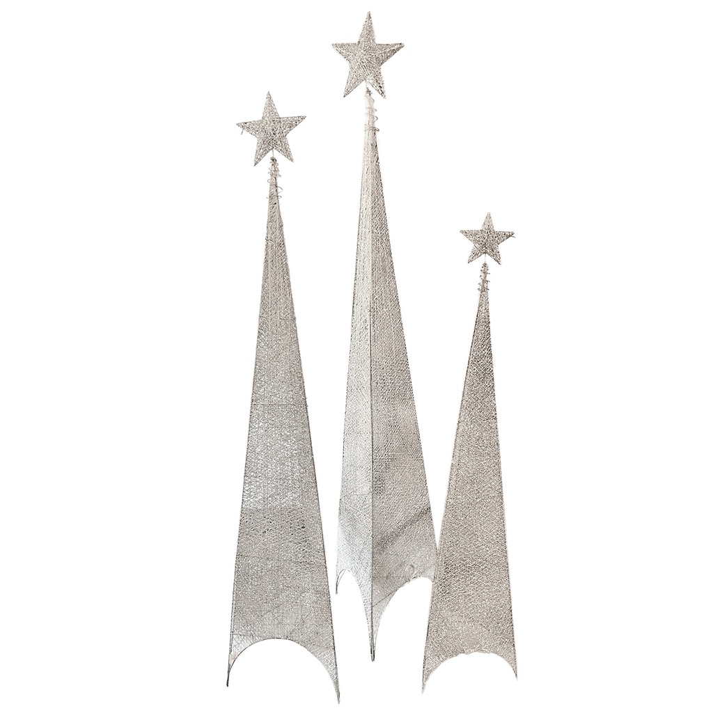 Figura navideña 150cm 60 luces LED árbol triangular plateado