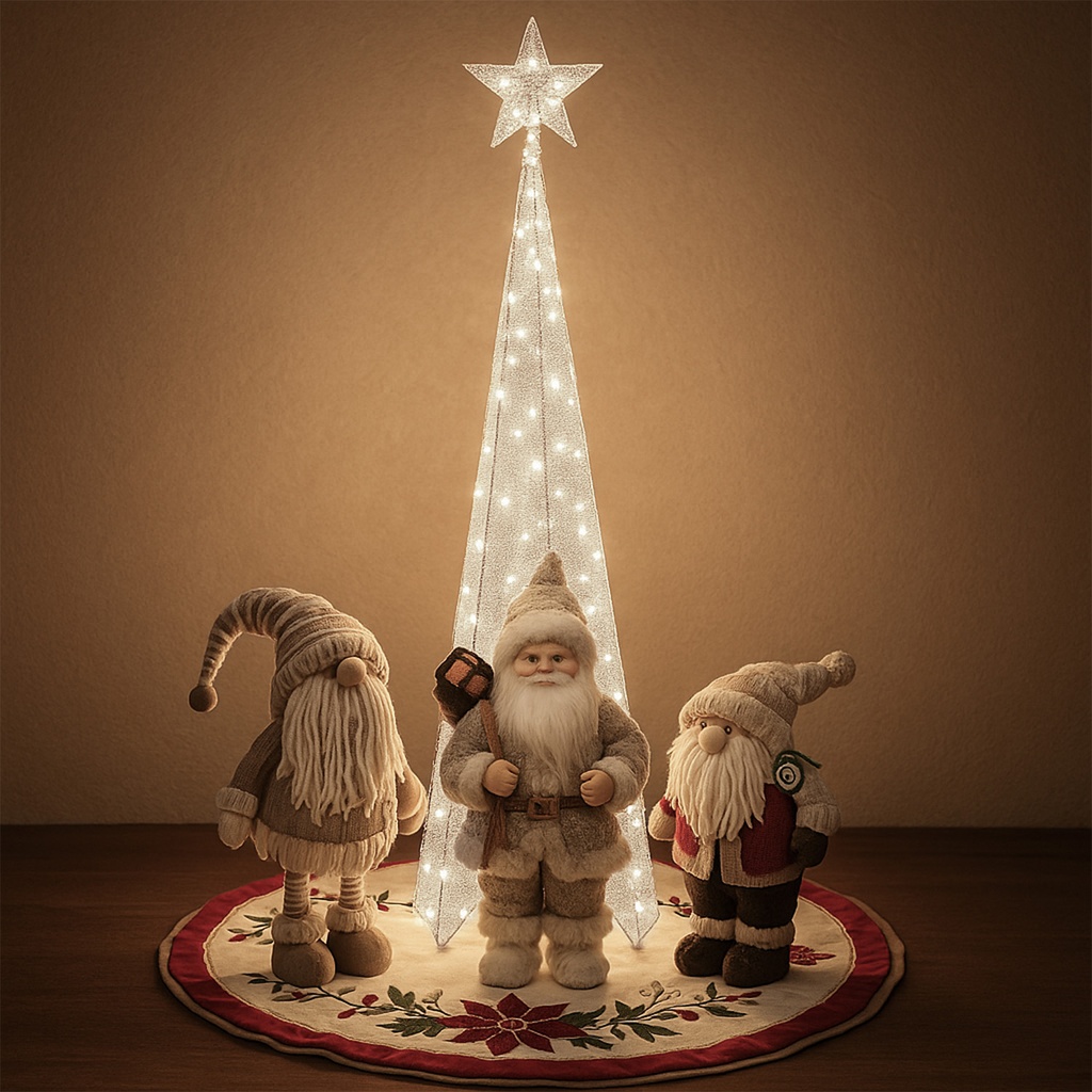 Figura navideña 150cm 60 luces LED árbol triangular plateado