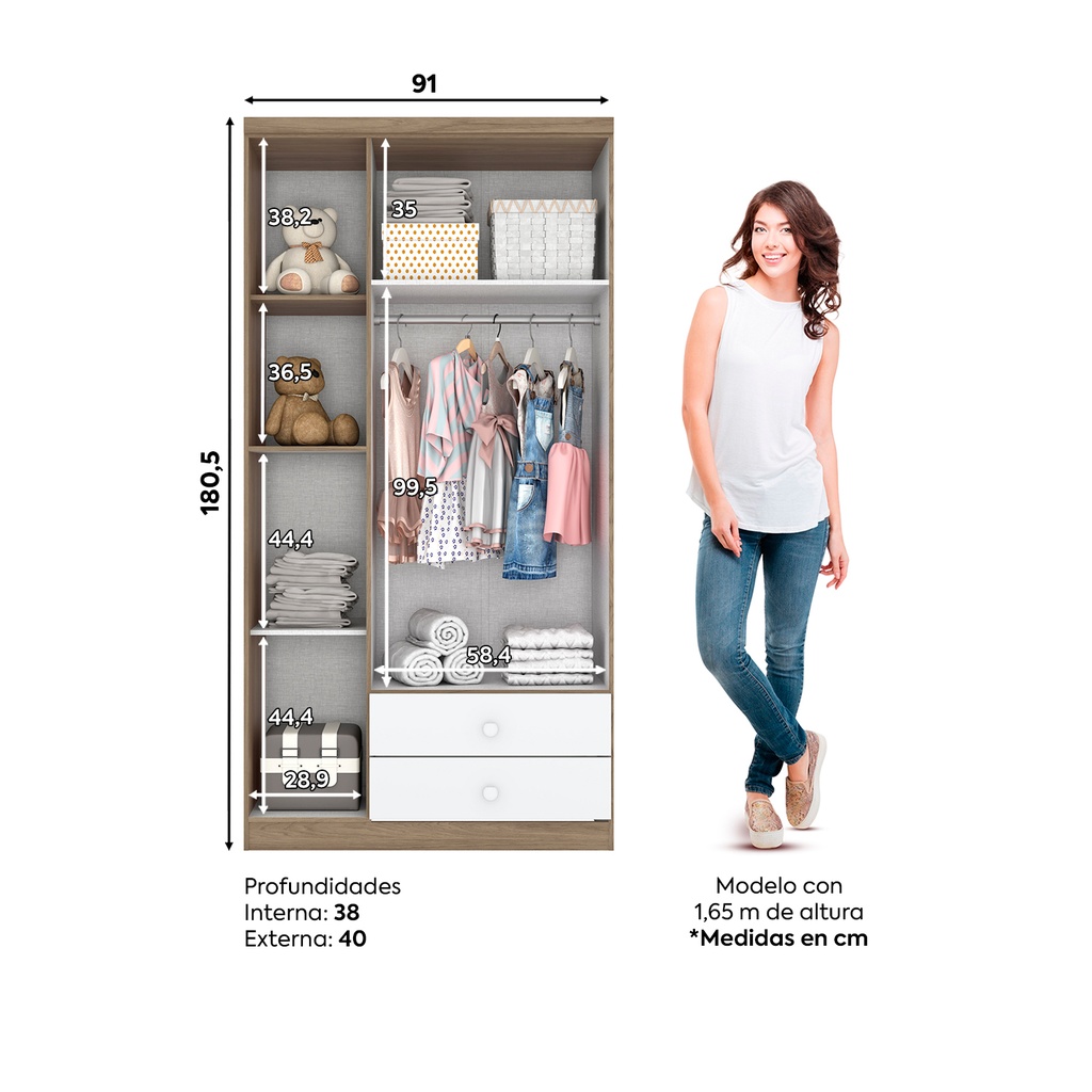 Ropero 3 Puertas  Bala de Menta  Rustico/Blanco