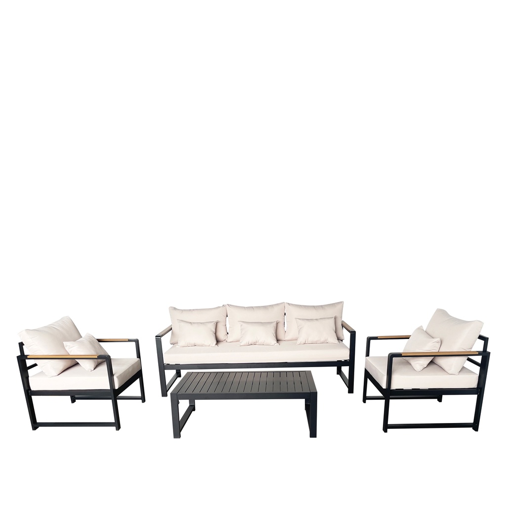 Juego living terraza Mykonos 3-1-1 negro