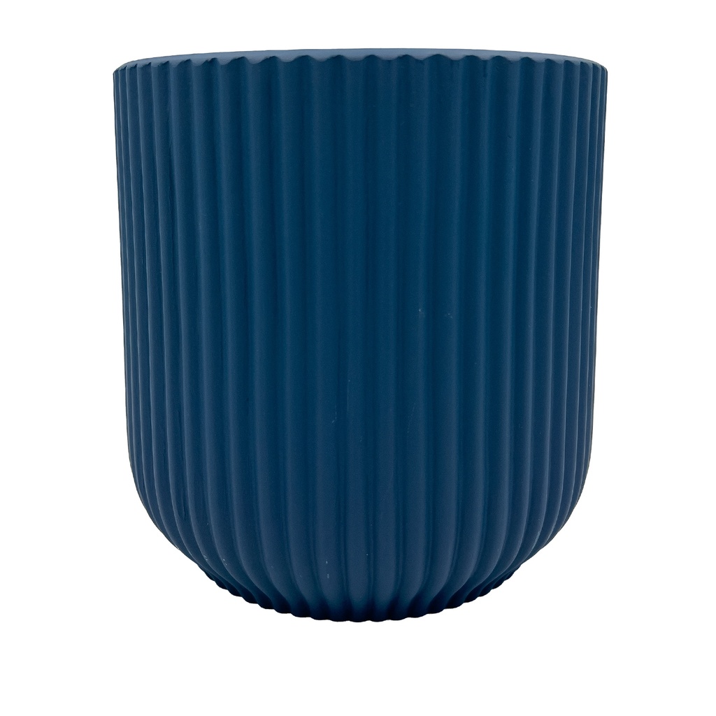 Macetero cerámica 14cm ranurado petróleo