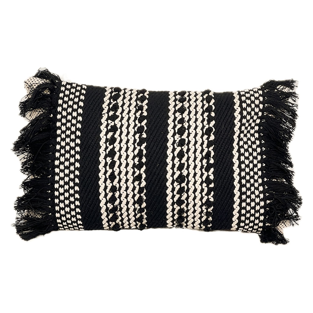 Cojín 30x50cm boho flecos grafito