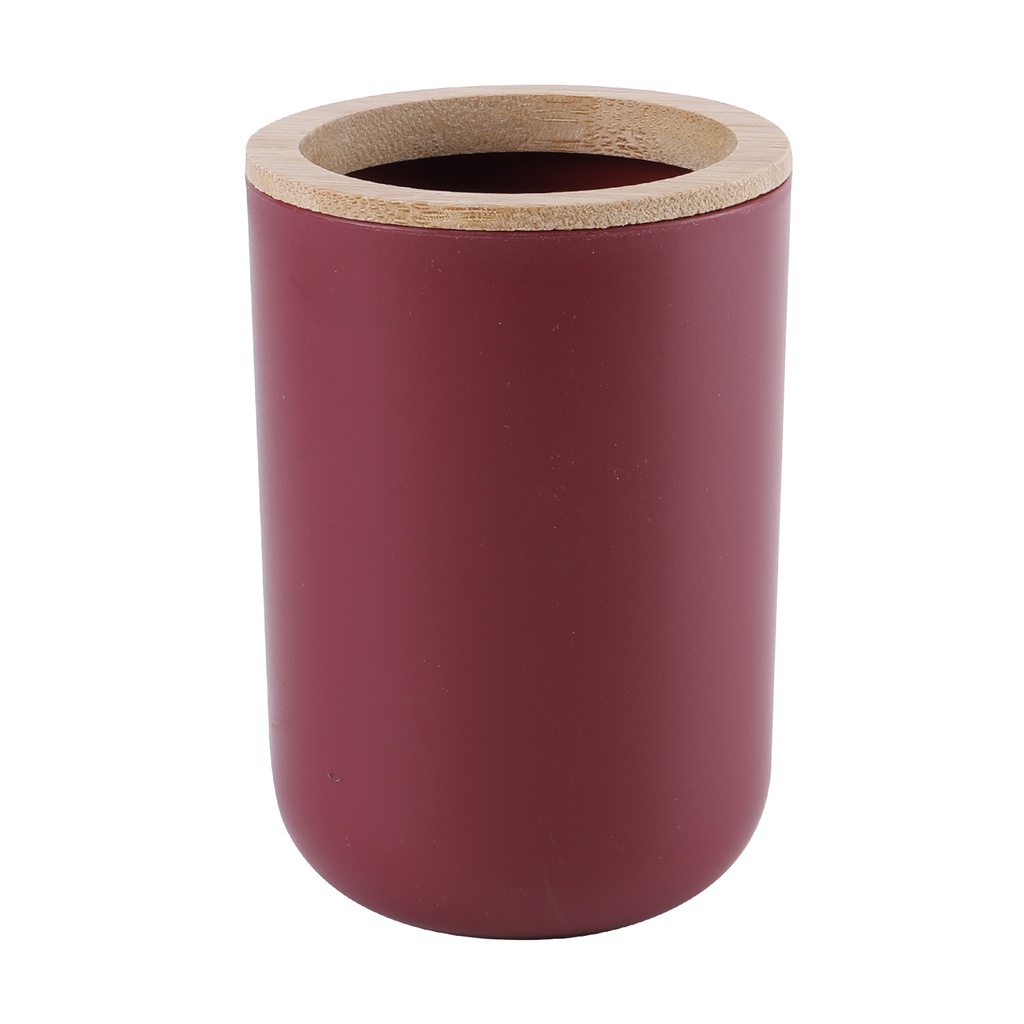 Porta cepillo dientes plástico burdeo bambú