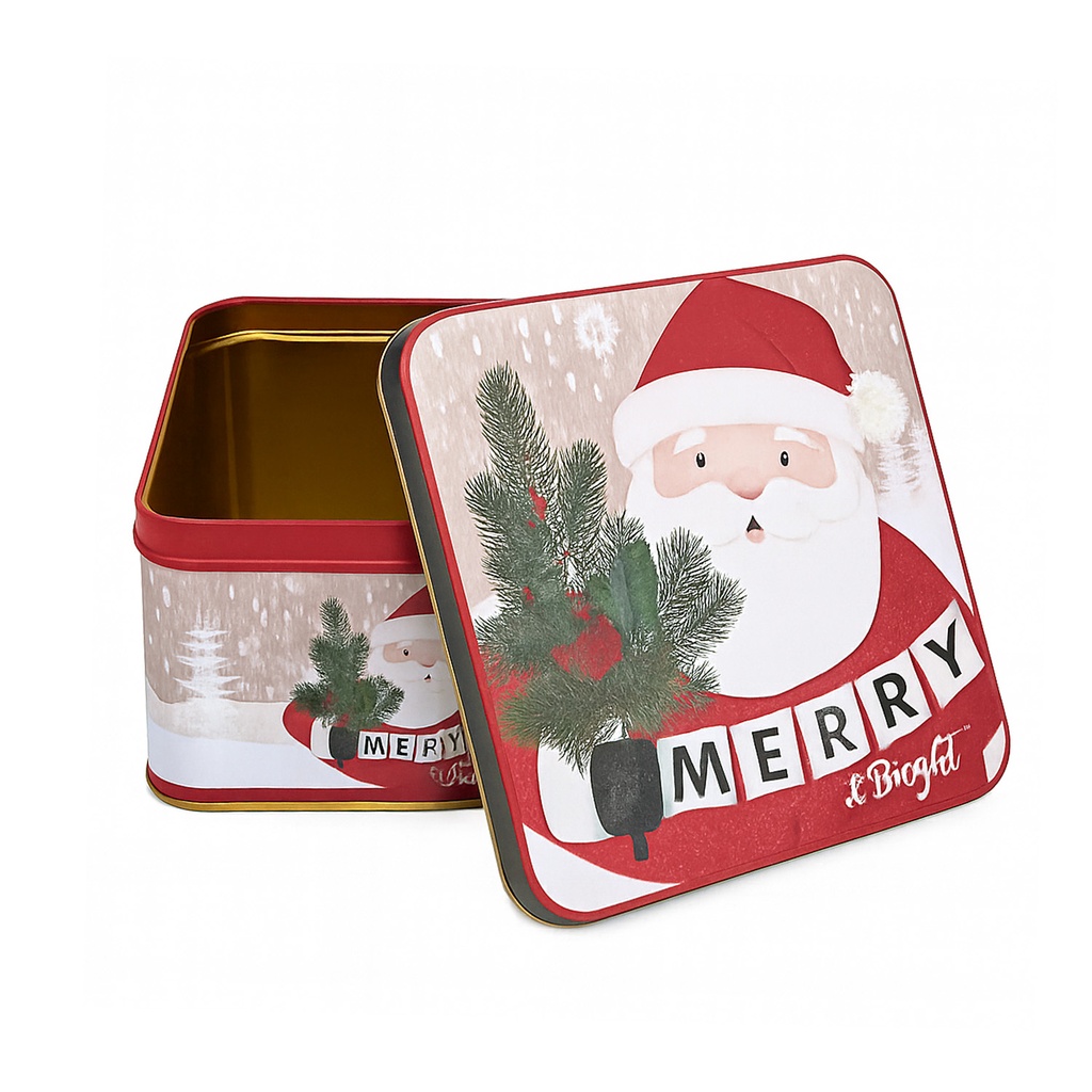 Caja lata navidad cuadrada pascuero 13,8cm