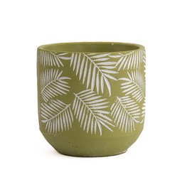 [230005992] Macetero cerámica 15cm hojas blancas