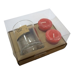 [230032183] Vela candelabro vidrio 8cm rojo set 2