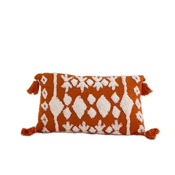 [230034247] Cojín 30x50cm naranjo/blanco con borlas